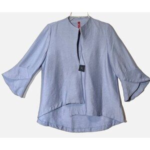 IC by Connie K Light Blue Asymmetrical Hem Single Button Jacket Blazer